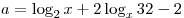a = \log _2 x + 2\log _x 32 - 2