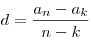 d = \frac{{a_n - a_k }}{{n - k}}