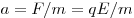 a = F/m = qE/m