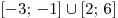 [ - 3;\, - 1] \cup [2;\,6]