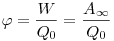 \varphi  = \frac{W}{{Q_0 }} = \frac{{A_\infty  }}{{Q_0 }}