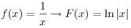 
f(x) = \frac{1}{x} \to F(x) = \ln |x|
