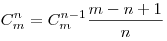 C_m^n  = C_m^{n - 1} \frac{{m - n +
1}}{n}