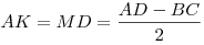 AK = MD = \frac{{AD - BC}}{2}