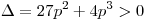 \Delta  = 27p^2  + 4p^3  > 0