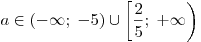 a \in ( - \infty ;\; - 5) \cup \left[ {\frac{2}{5};\; + \infty} \right) a \in ( - \infty ;\; - 5) \cup \left[ {\frac{2}{5};\; + \infty} \right)