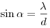\sin \alpha  = \frac{\lambda}{d}