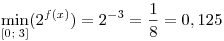 \mathop {\min }\limits_{[0;\;3]} (2^{f(x)} ) = 2^{ - 3} = \frac{1}{8} = 0,125