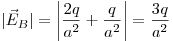 |\vec E_B| = \left| {\frac{2q}{a^2} + \frac{q}{a^2}} \right| = \frac{3q}{a^2}
