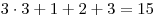 3 \cdot 3 + 1 + 2 + 3 = 15