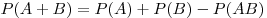 P(A + B) = P(A) + P(B) - P(AB)