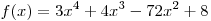 f(x) = 3x^4 + 4x^3 - 72x^2 + 8