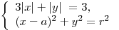\left\{ \begin{array}{l}
3|x| + |y|\,\, = 3, \\
(x - a)^2  + y^2  = r^2  \\
\end{array} \right.