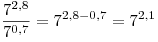 \frac{{7^{2,8} }}{{7^{0,7} }} = 7^{2,8 - 0,7}  = 7^{2,1} 