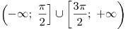 \left( - \infty ;\;\frac{\pi}{2} \right] \cup
\left [\frac{3\pi}{2};\; + \infty \right)