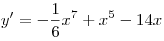 y' =  - \frac{1}{6}x^7  + x^5  - 14x