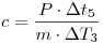 c = \frac{P \cdot \Delta t_5}{m \cdot \Delta T_3}