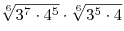 \sqrt[6]{{3^7  \cdot 4^5 }}
\cdot \sqrt[6]{{3^5  \cdot 4}}