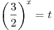 \left( {\frac{3}{2}} \right)^x = t