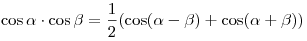 \cos \alpha \cdot \cos \beta = \frac{1}{2}(\cos (\alpha - \beta ) + \cos (\alpha + \beta ))