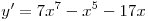 y' = 7x^7 - x^5 - 17x