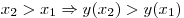 x_2 > x_1 \Rightarrow y(x_2 ) > y(x_1 )