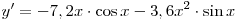 y' = - 7,2x \cdot \cos x - 3,6x^2 \cdot \sin x