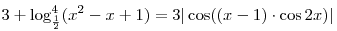 3 + \log _{\frac{1}{2}}^{4} (x^2 - x + 1) = 3|\cos ((x - 1) \cdot \cos 2x)| 3 + \log _{\frac{1}{2}}^{4} (x^2 - x + 1) = 3|\cos ((x - 1) \cdot \cos 2x)|