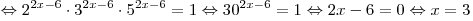  \Leftrightarrow 2^{2x - 6}  \cdot 3^{2x - 6}  \cdot 5^{2x - 6} 
= 1 \Leftrightarrow 30^{2x - 6}  = 1 \Leftrightarrow 2x - 6 = 0
\Leftrightarrow x = 3
