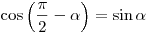 \cos \left( {\frac{\pi }{2} - \alpha } \right) = \sin \alpha